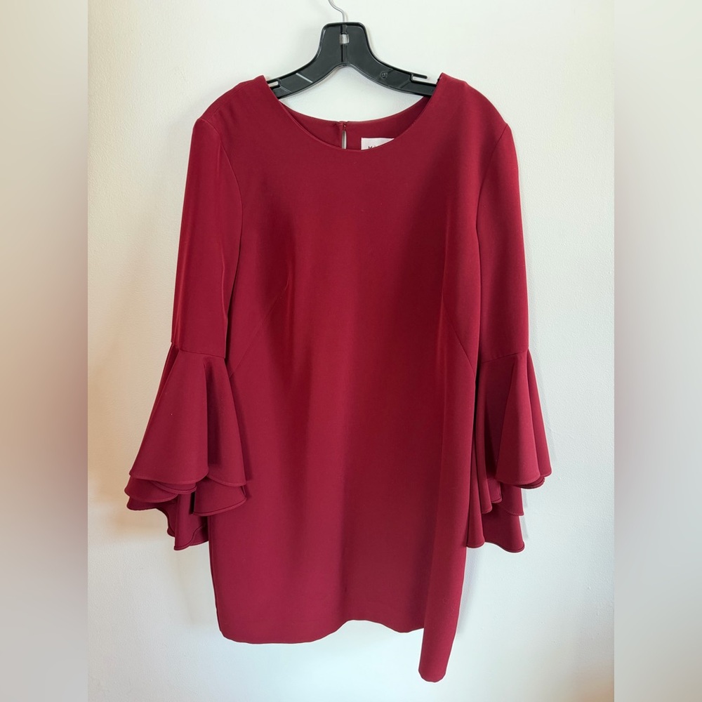 Milly Burgundy Long Sleeve Dress with Ruffle Cuffs